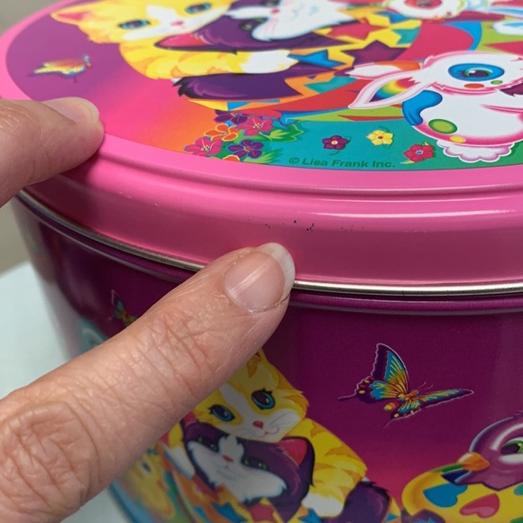 Lisa Frank collectible easter Colorful Cat Bunny chick lamb butterfly oval Tin - Picture 7 of 8